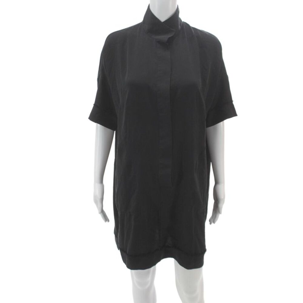 Kit And Ace Women Shirt Dress Black Silk Collared Short Sleeve Button Size M